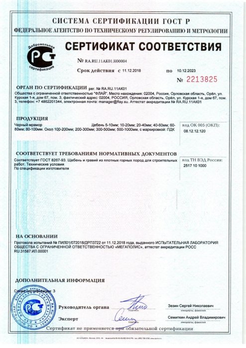 Сертификат на черный мрамор в Таганроге 